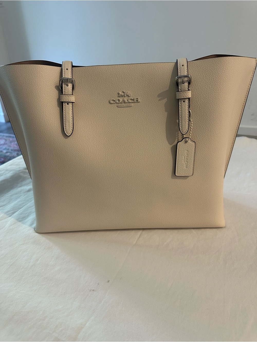Coach Cream Pebbled Leather Tote with Adjustable Straps